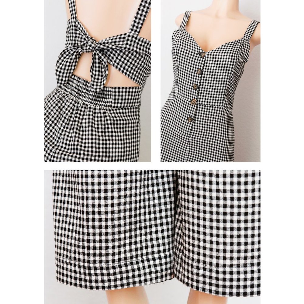 NEW Gingham Plaid Button Front Tie Back Jumpsuits - Picture 7 of 11